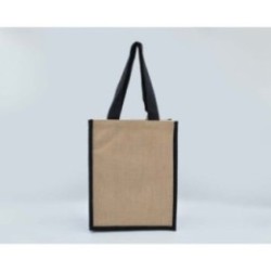 Jutetasche mit langen Henkeln natur/schwarz