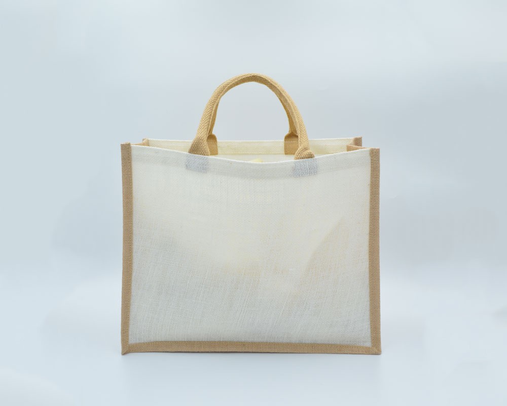 Jutetasche mit kurzen Henkeln creme