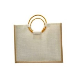 Jutetasche mit Rattan-Ringgriffen creme