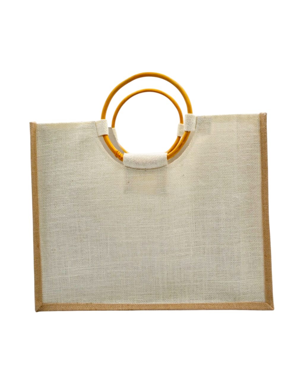 Jutetasche mit Rattan-Ringgriffen creme