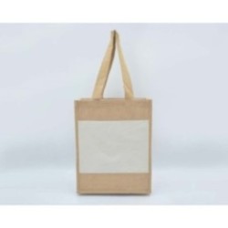 Jutetasche mit Canvas und langen Henkeln natur