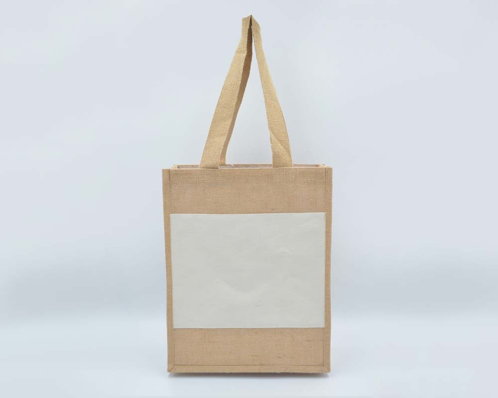 Jutetasche mit Canvas und langen Henkeln natur
