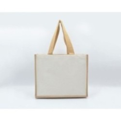 Jutetasche mit Canvas und langen Henkeln creme
