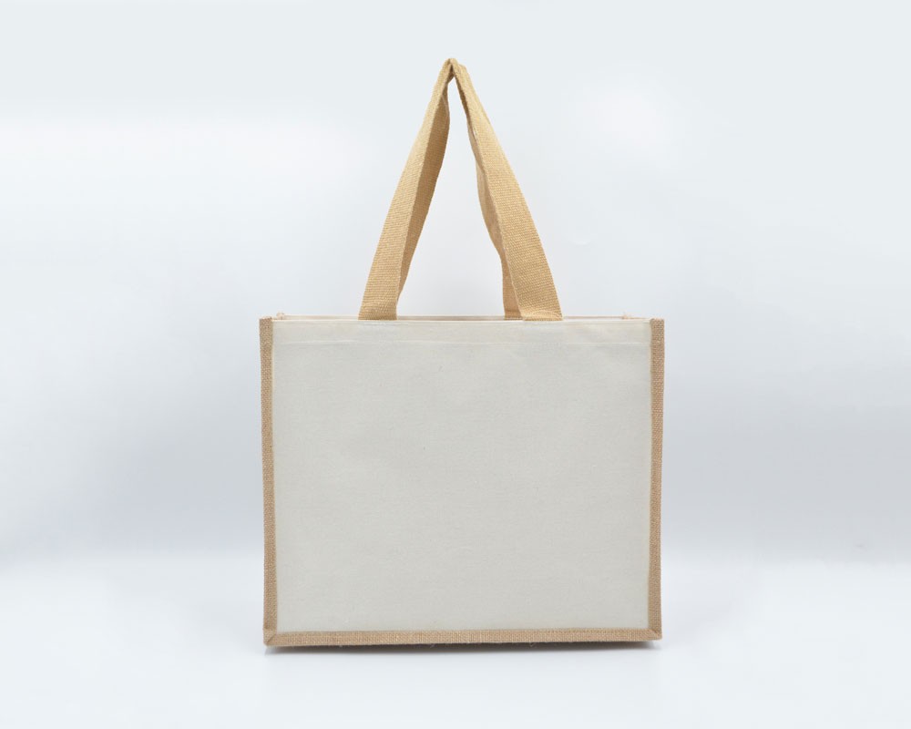 Jutetasche mit Canvas und langen Henkeln creme