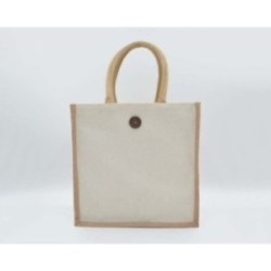 Jutetasche mit Canvas und kurzen Henkeln creme