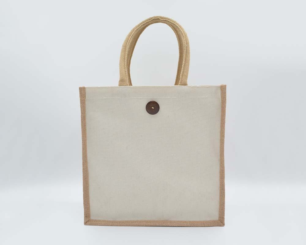 Jutetasche mit Canvas und kurzen Henkeln creme