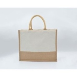 Jutetasche mit Canvas und kurzen Henkeln creme