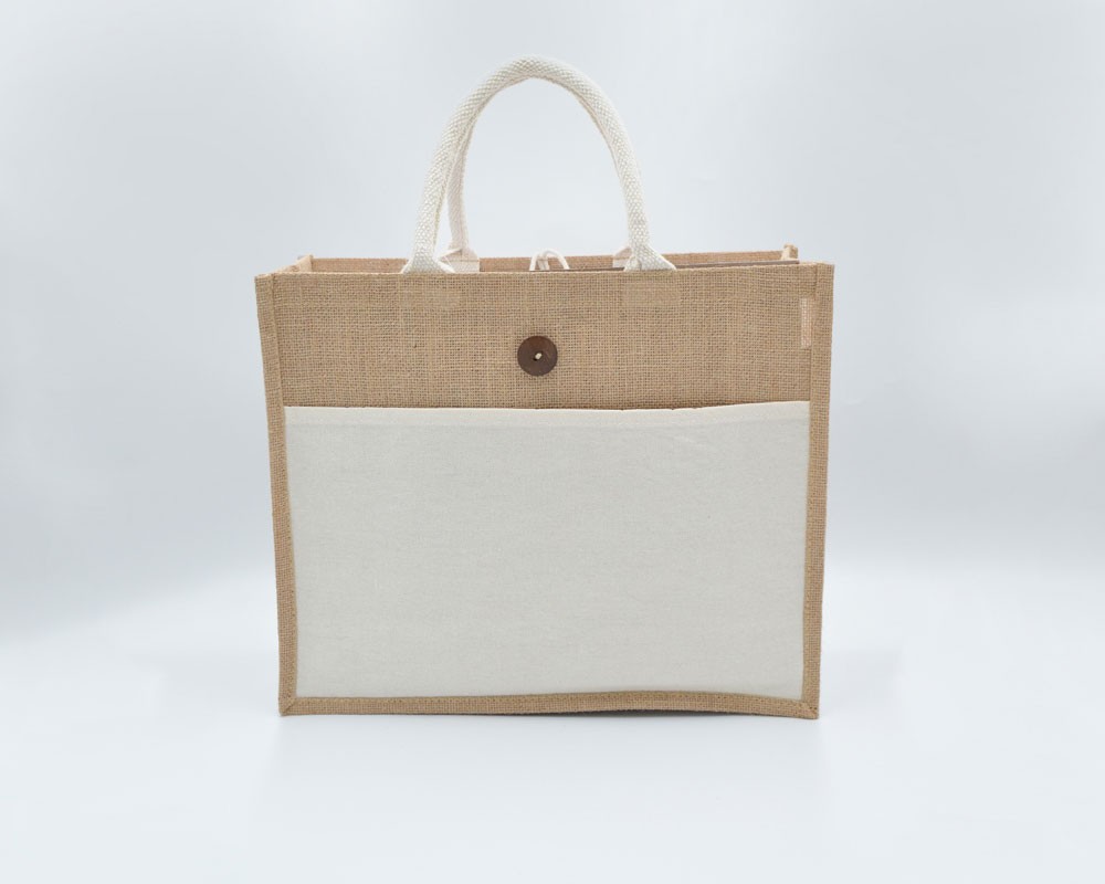 Jutetasche mit Canvas und kurzen Henkeln natur
