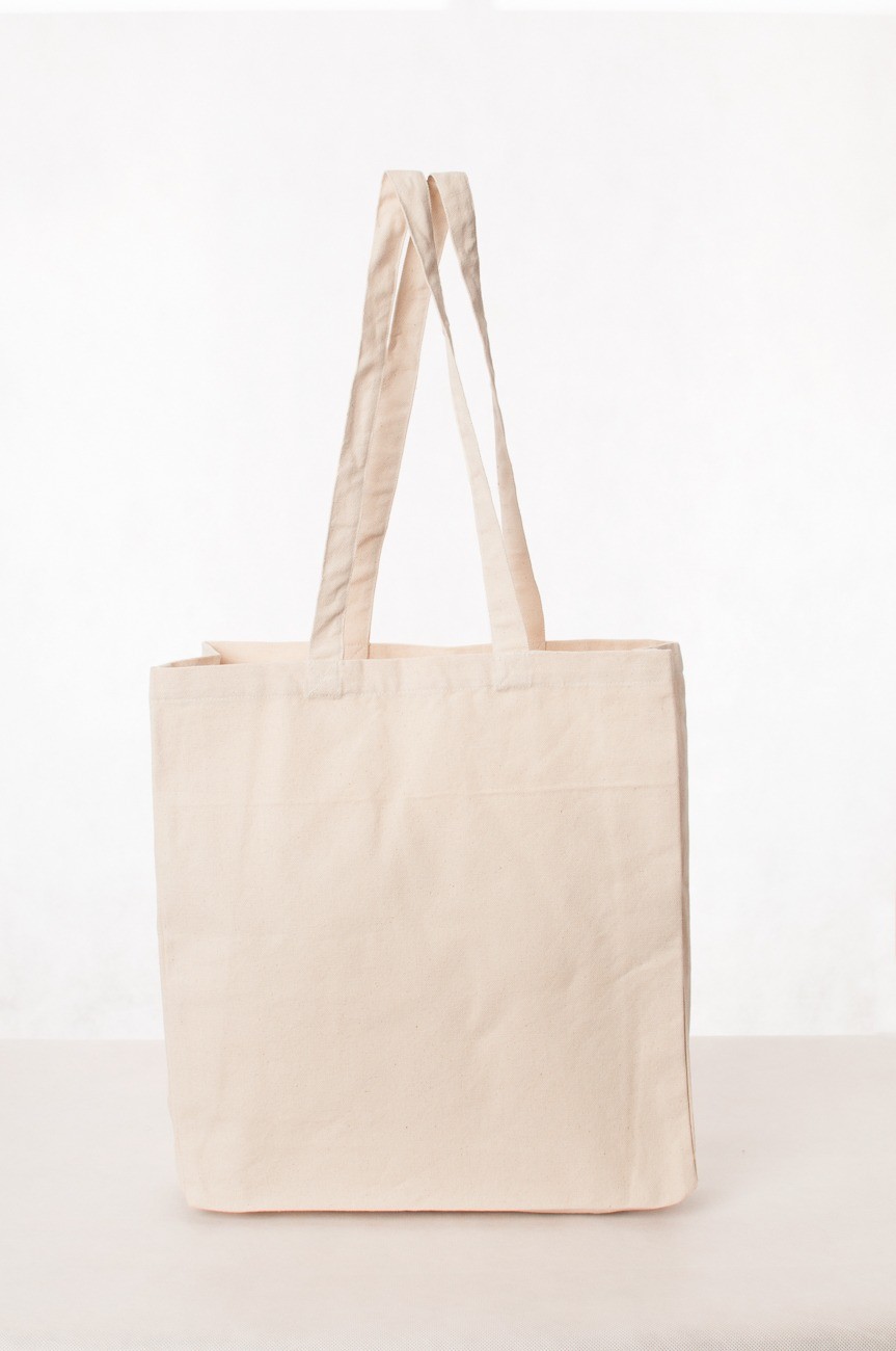 Baumwolltasche mit langen Henkeln und Bodenfalte natur