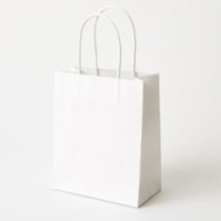 Papiertasche aus geripptem Kraftpapier mit Papierkordel weiß