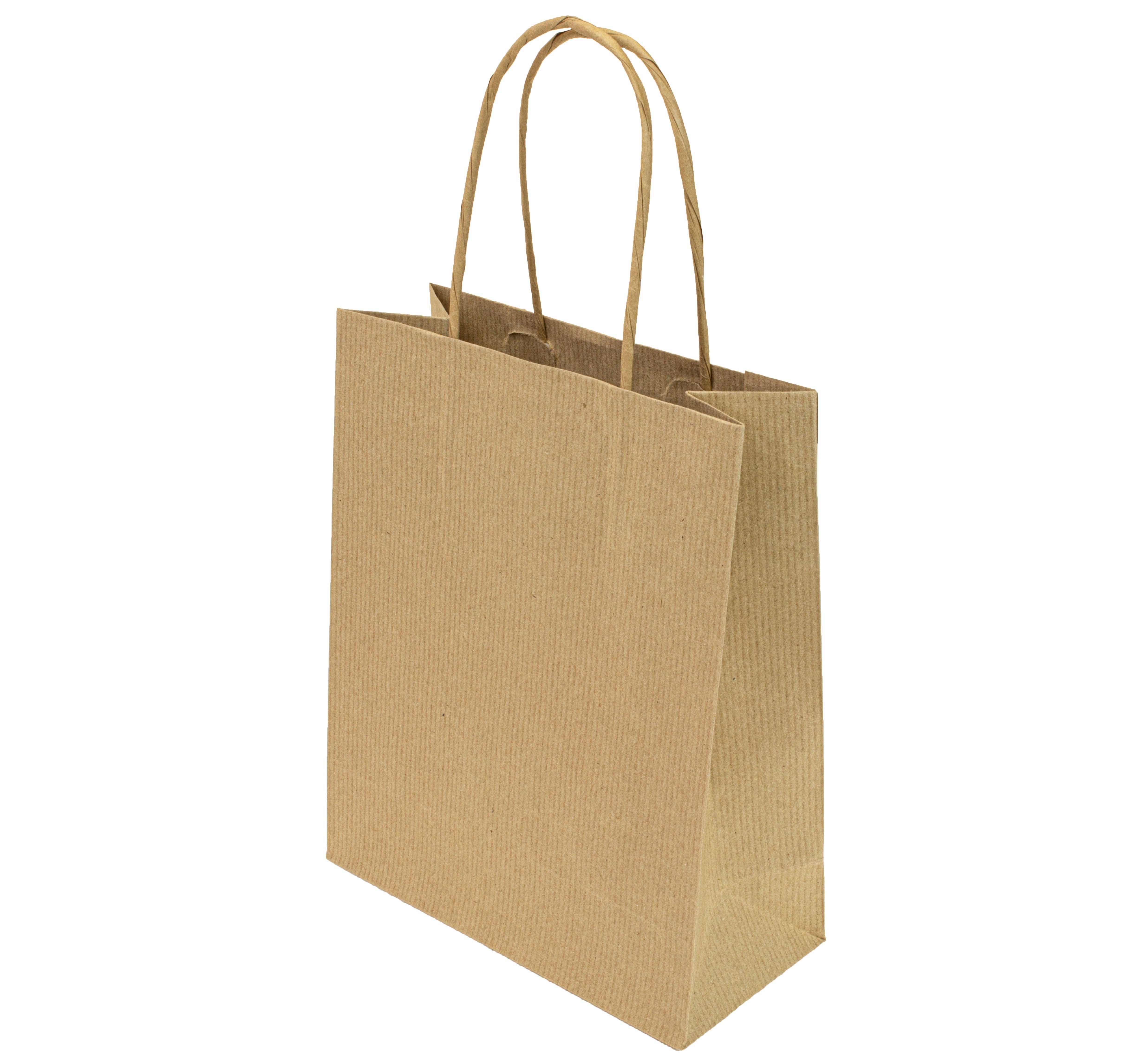 Papiertasche aus geripptem Kraftpapier mit Papierkordel braun