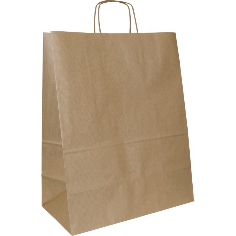 Papiertasche aus geripptem Kraftpapier mit Papierkordel braun
