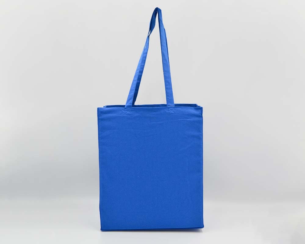 Baumwolltasche mit langen Henkeln und Bodenfalte blau